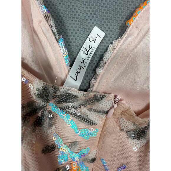 Lucy in the Sky Nude Sequin Floral Dress Size Small - Picture 9 of 10
